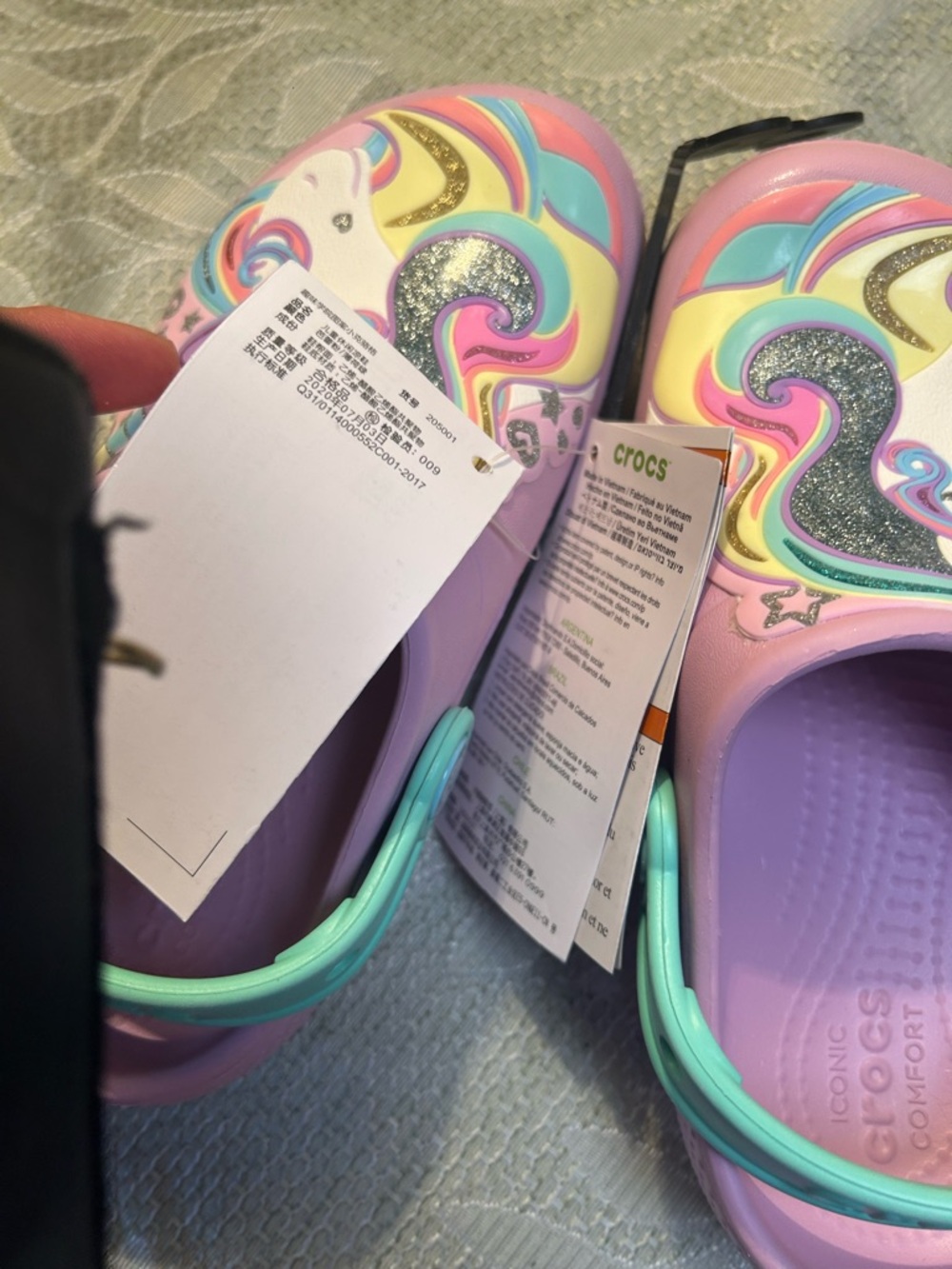 CROCS Kids Lavender Unicorn Clogs with Mint Strap - Picture 4 of 8